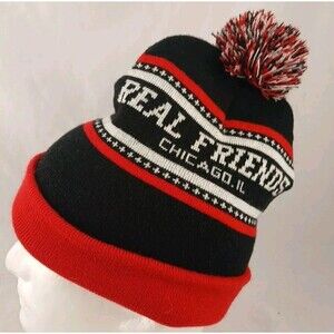 Real Friends Chicago IL Band Winter Beanie Pom-Pom Hat-EXCELLENT!